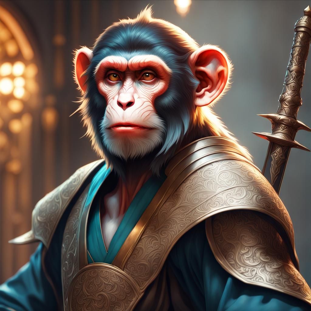 Monkey with Sword Portrait in Digital Art Style