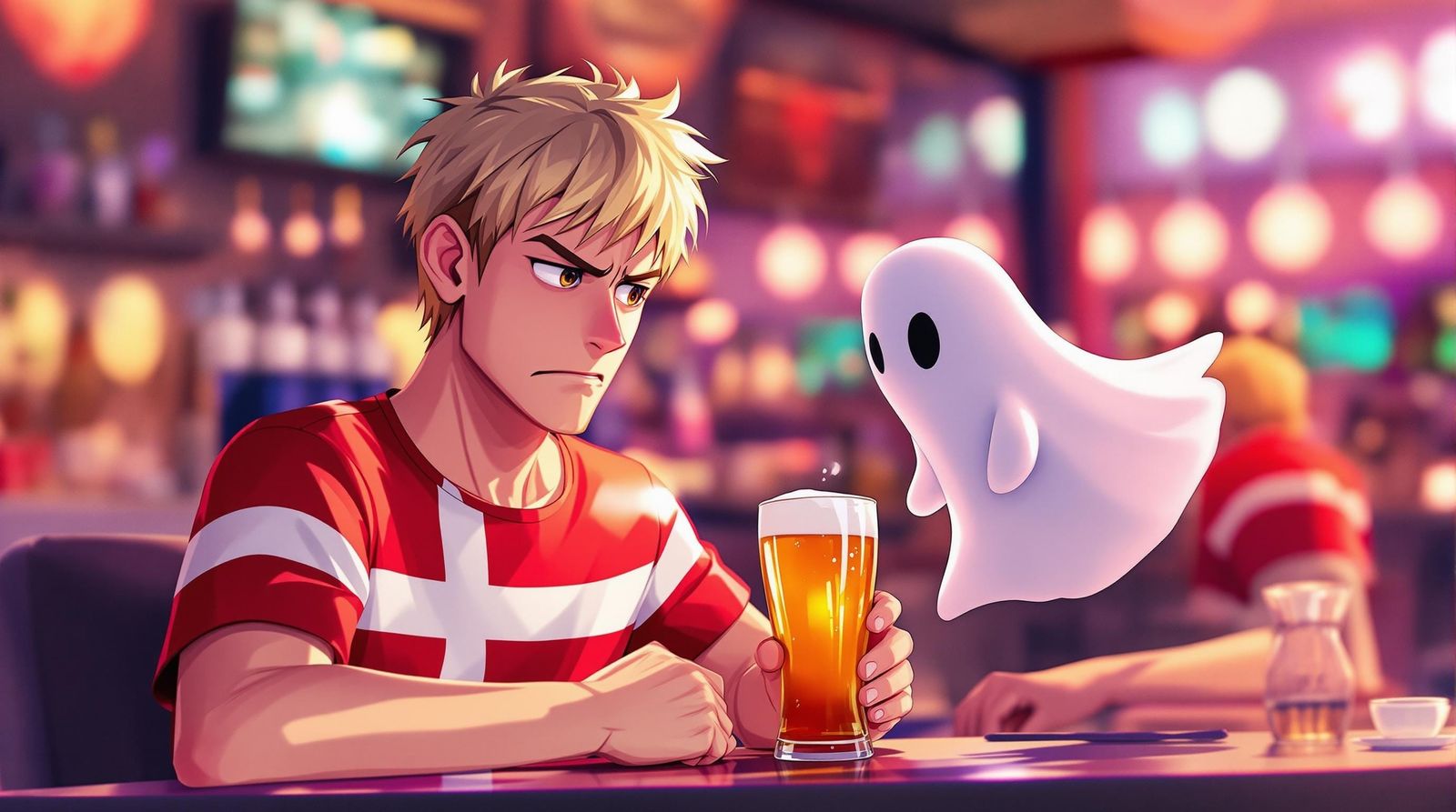 Anime-Style Blond Man Meets Beer Ghost in Denmark