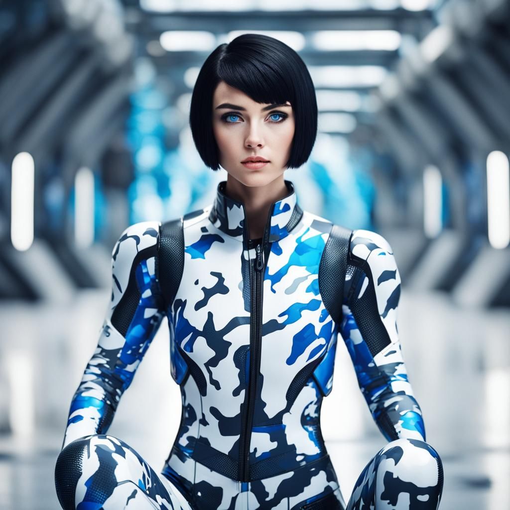 Futuristic Woman in Camouflage Suit, Digital Art
