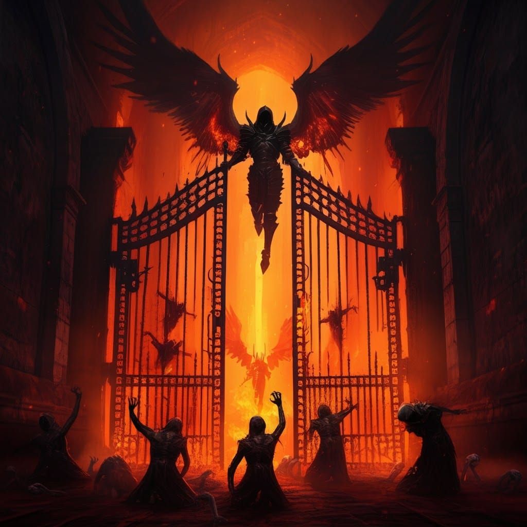 Fiery Dark Angels Guarding the Gates of Hell
