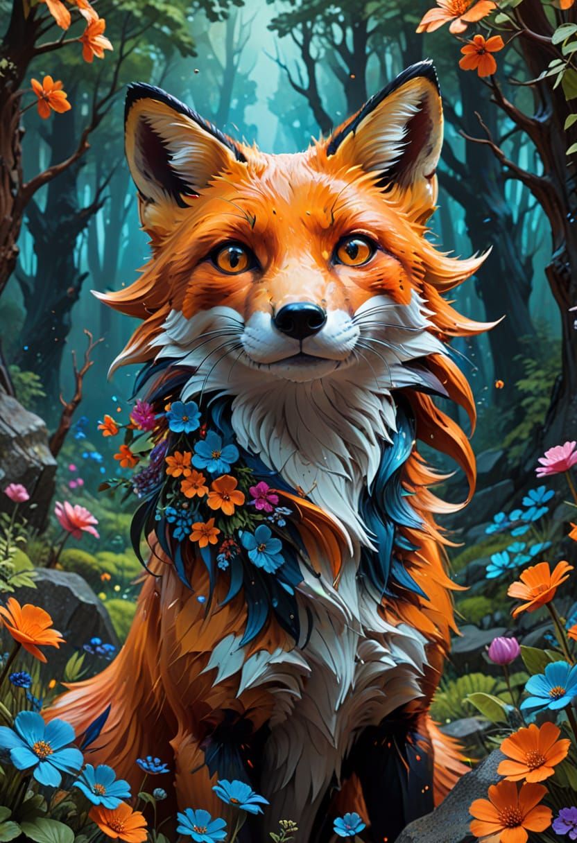 Vibrant Fox in Mystical Love Forest