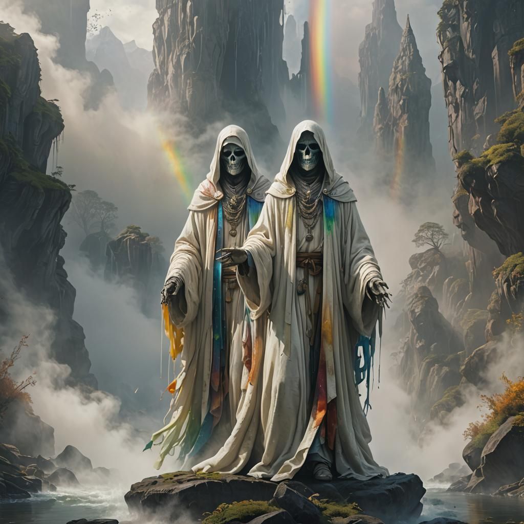 Ghostly Figure in Rainbow Mist: Fantasy Concept Art