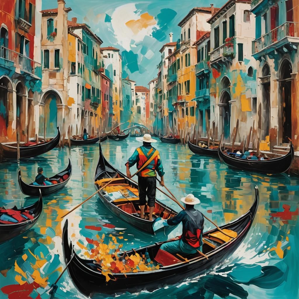 Venetian Gondola in Abstract Expressionist Style