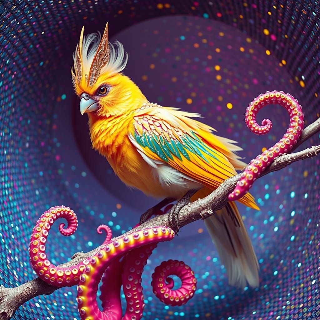 Surreal Gay Blonde Canary Wolpertinger Adorned in Glittery I...