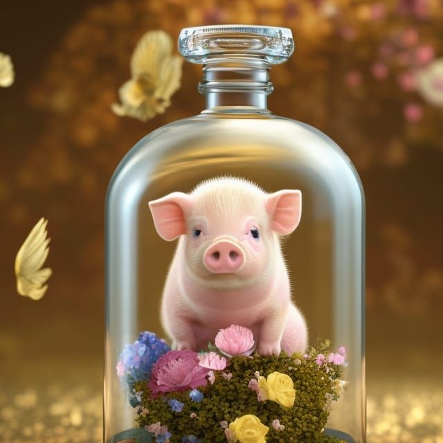 Flower pig in a bottle