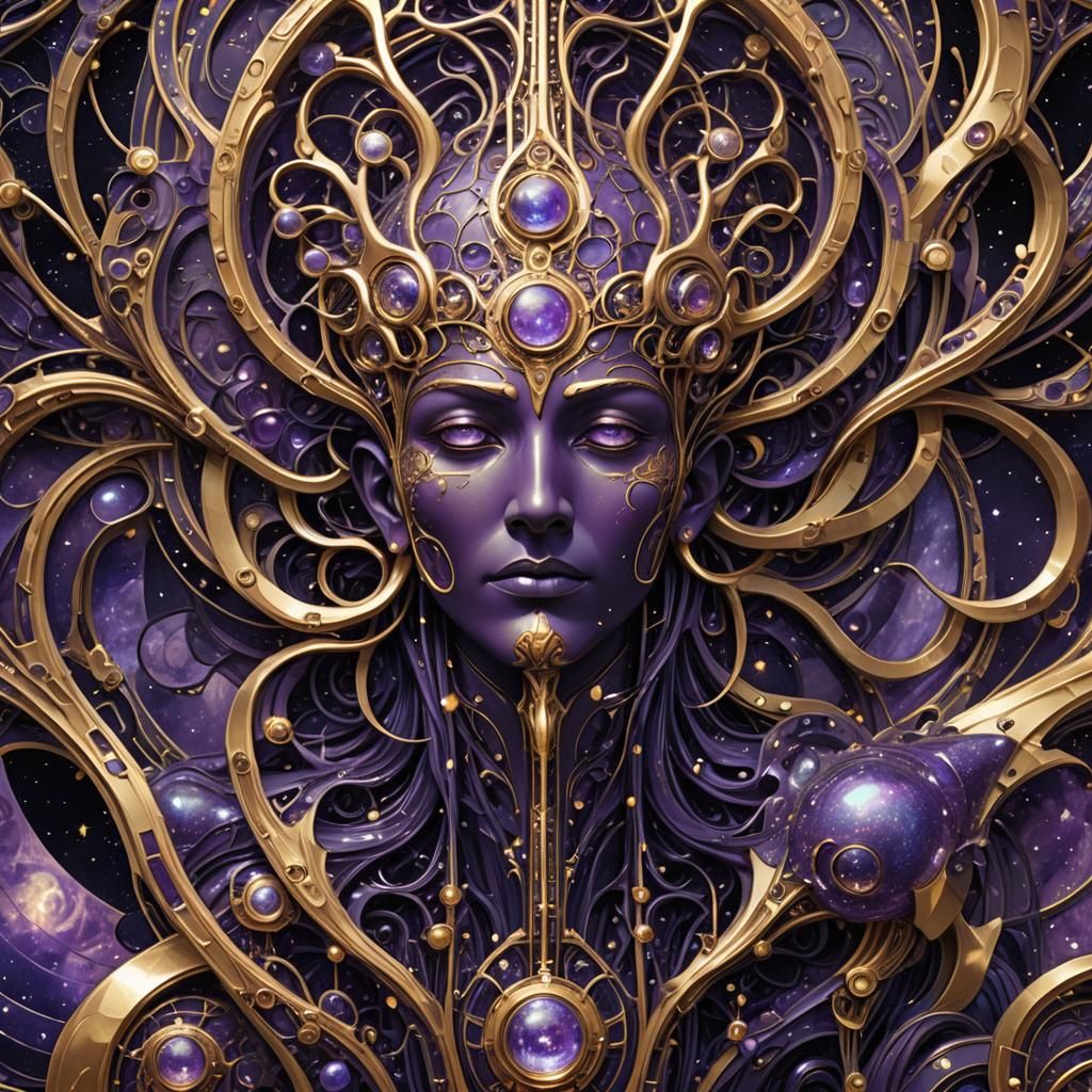 Imposing God-Like Being in Dark Fantasy Art Nouveau