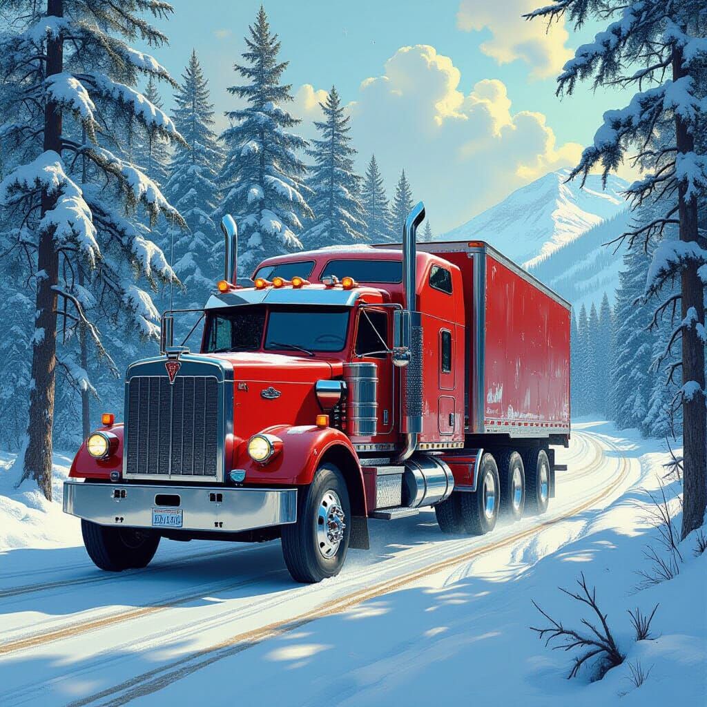 Vintage Canadian Lorry on Snowy Road as Digital Art