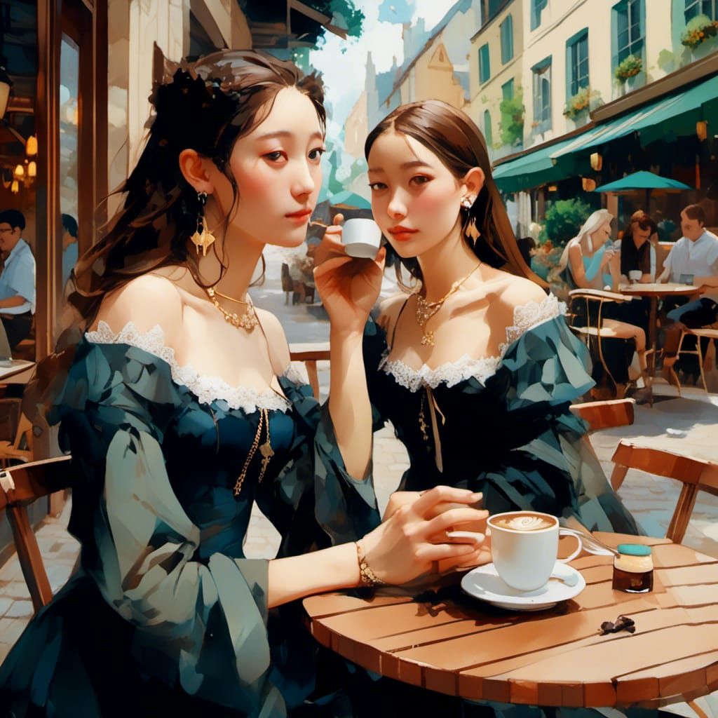 Women Enjoying Coffee at Outdoor Cafe