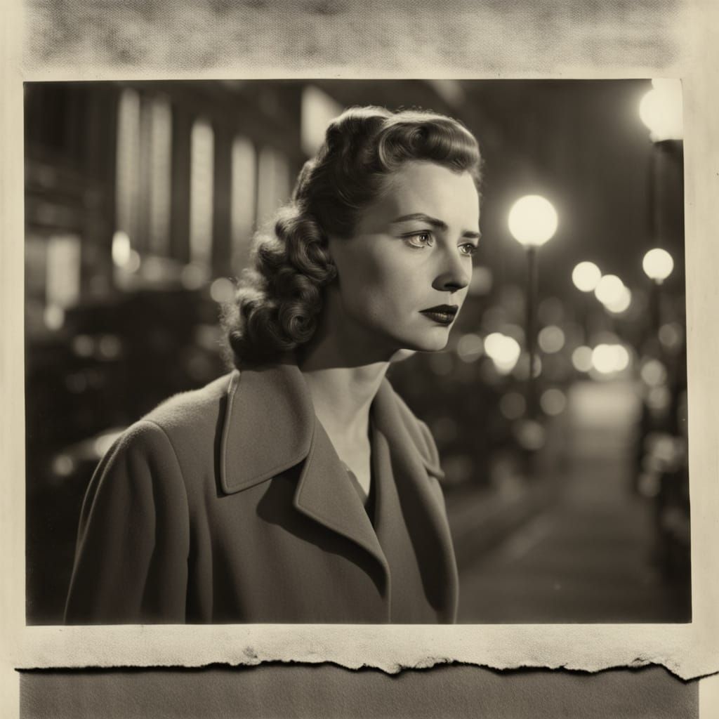 Melancholy Woman on 1946 Street in Vintage Photo Style