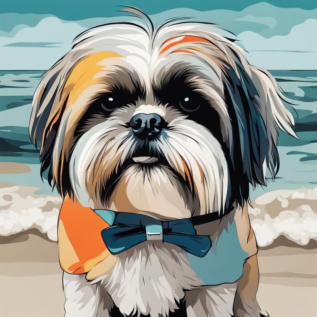 Shih Tzu Dog in Swimming Shorts: Abstract Art