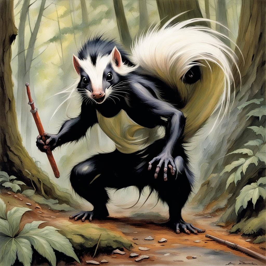 Ninja skunk, practicing martial-farts