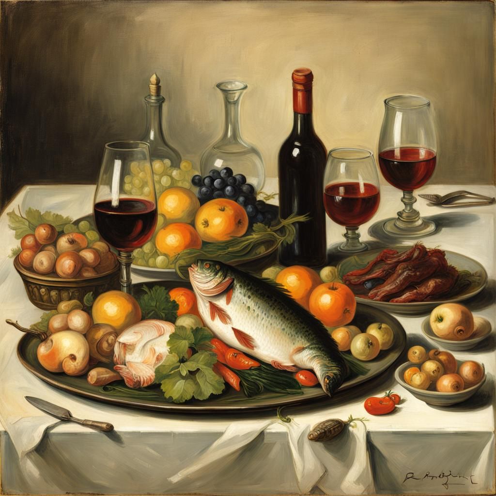 Still Life Food Platter in Rembrandt Style