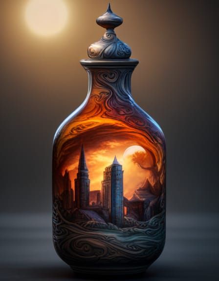 Intricate Ceramic Dragon Potion Bottle in HDR