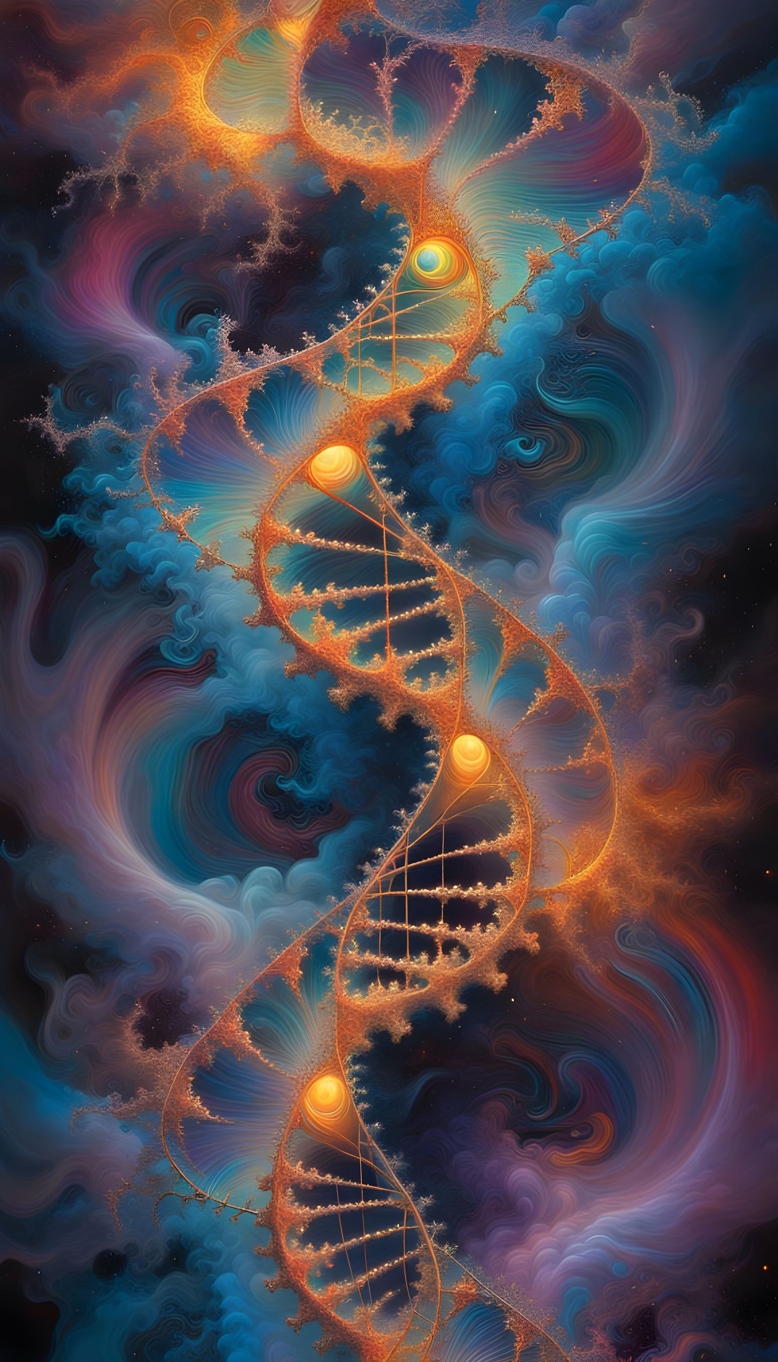 Cosmic Surrealist Oil Painting of Fractal Geometry