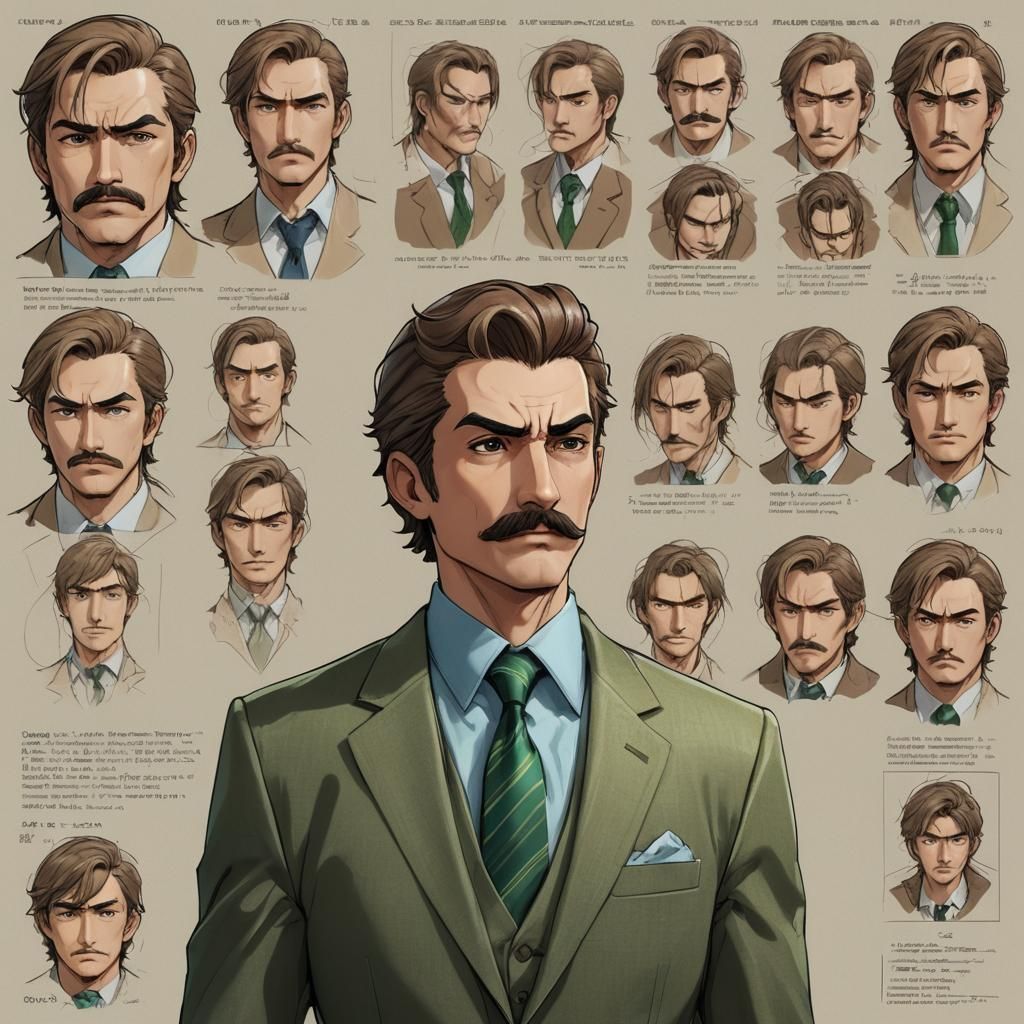 Anime Character Model Sheet: Man in Suit