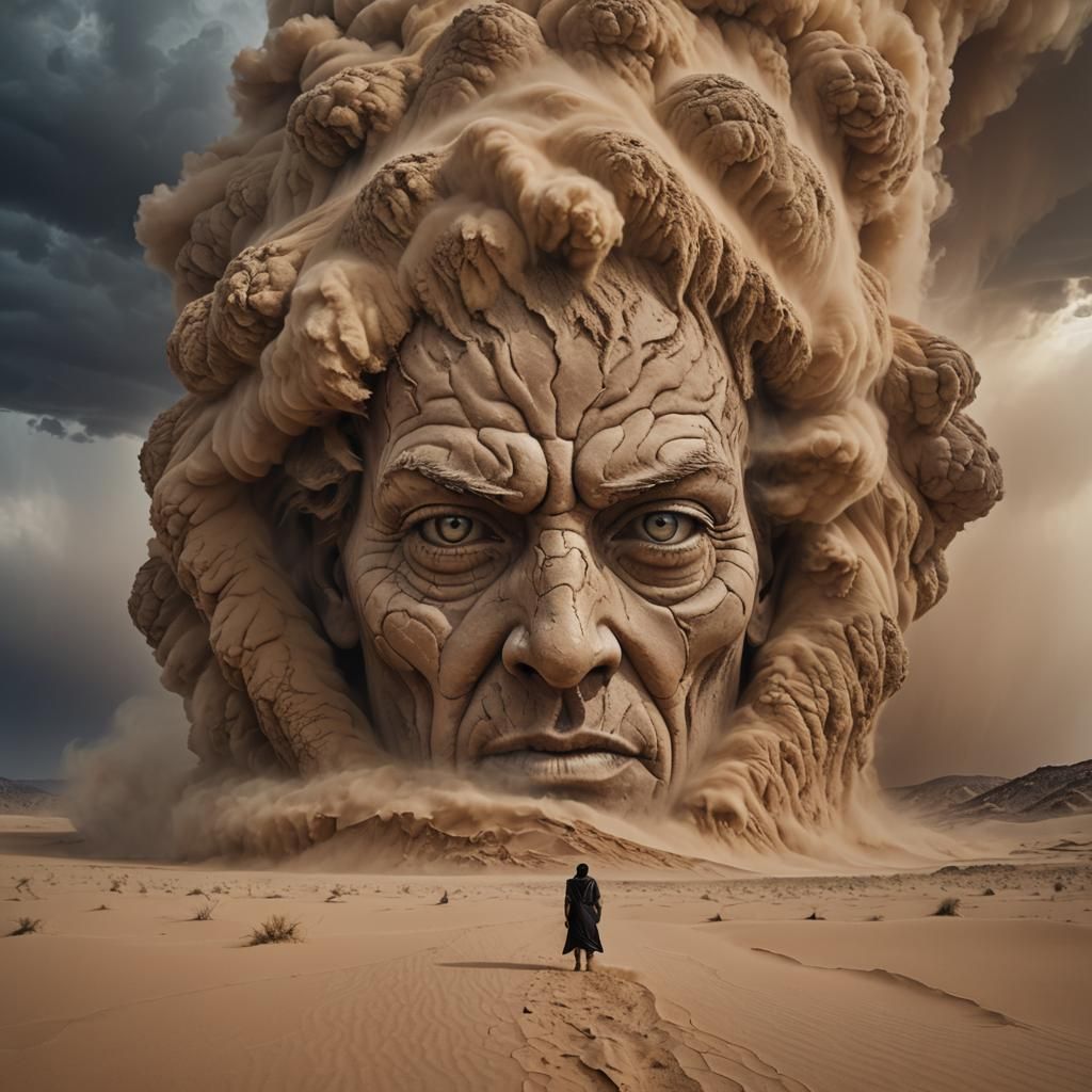 Ancient Sand Face Emerges from Desert Storm