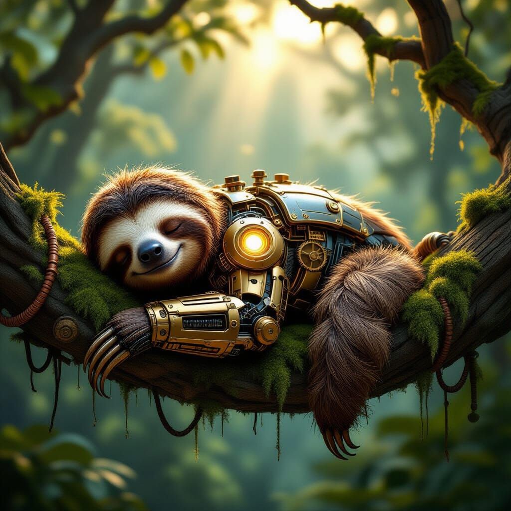Steampunk Sloth Fantasy Illustration
