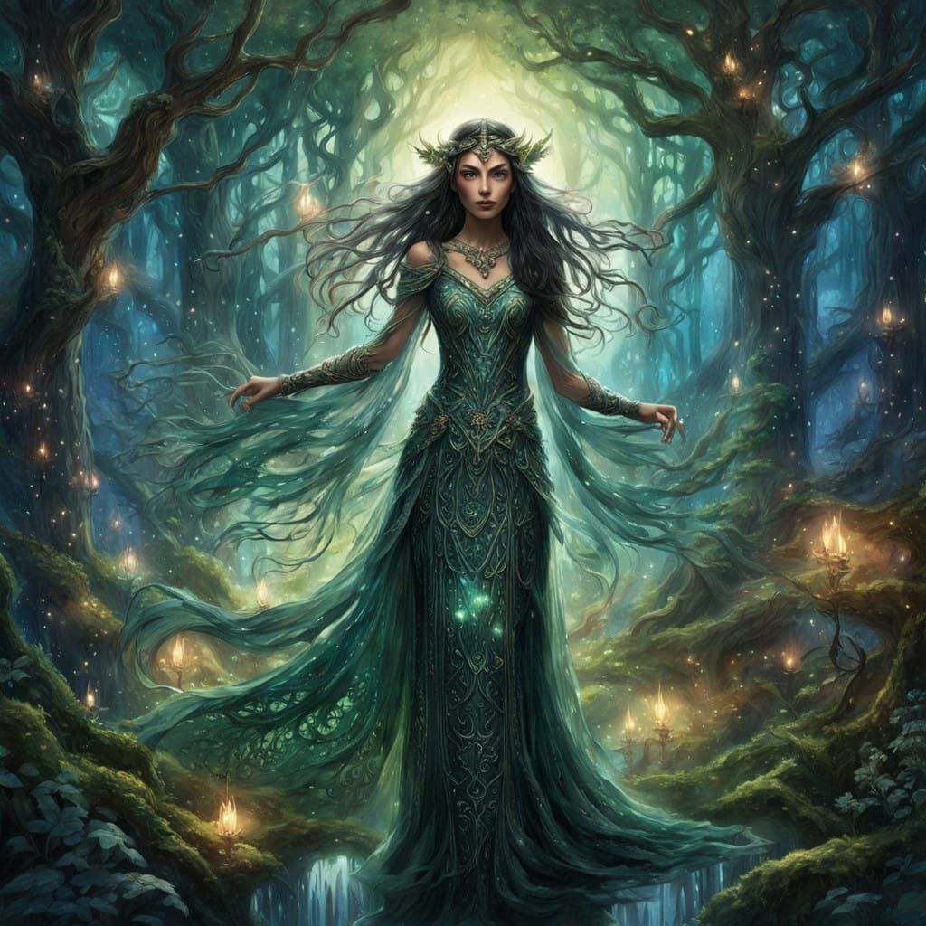 Ethereal Elf in Mystical Forest Setting