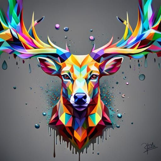 Geometric Stag in Graffiti Street Art Style