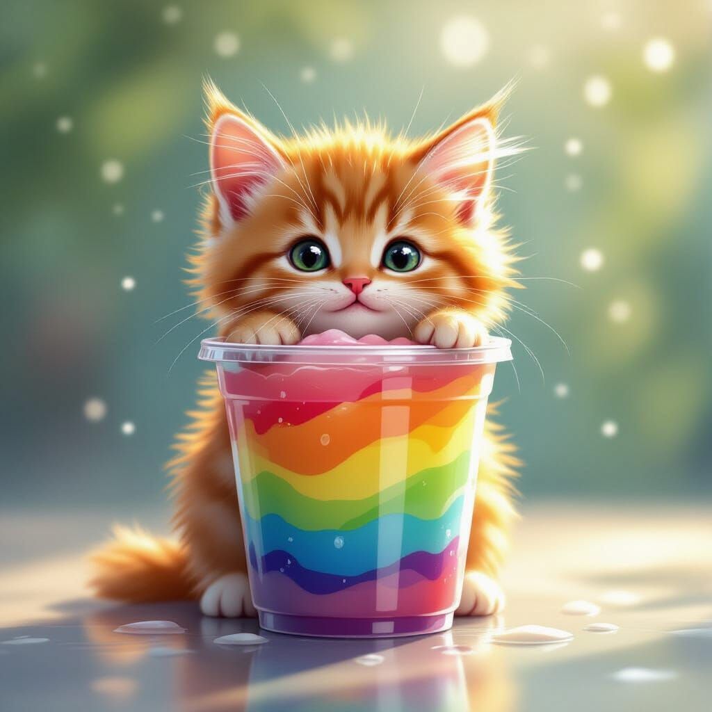 Baby Orange Tabby Cat in Rainbow Slushy