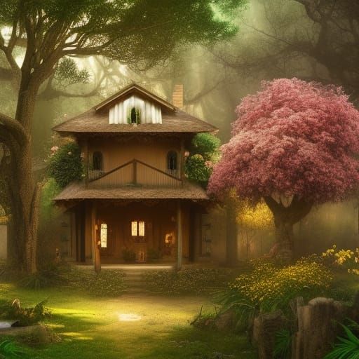 House in Forest: Detailed Digital Matte Painting