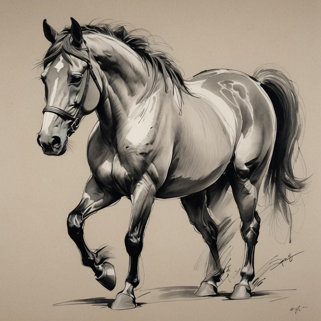 Expressive Pencil Drawing of a Horse