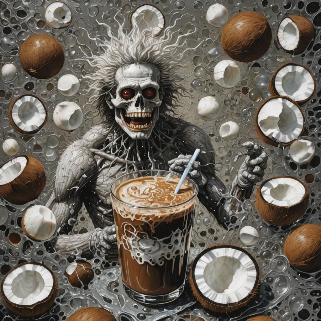 Surreal Coconut Coffee in Impasto Sci-Fi Style
