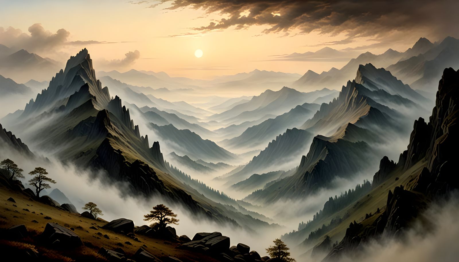 Foggy Landscape Between Two Majestic Mountains