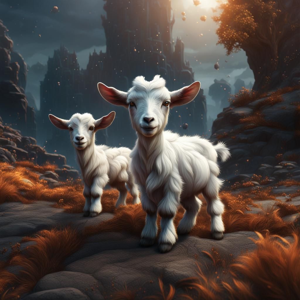Fantastical Baby Goats in Detailed Matte Painting