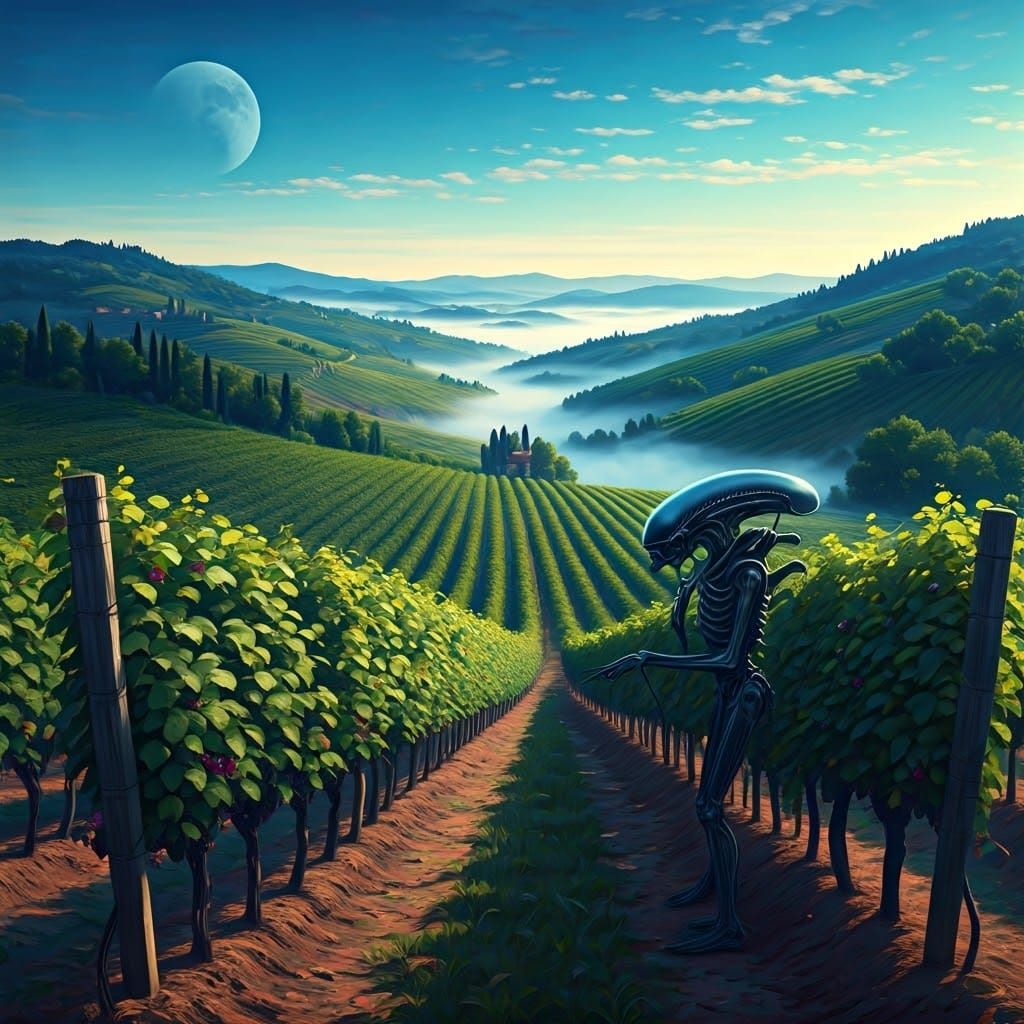 Surreal Coruscant Vineyard Scene in Cyberpunk Impressionist ...