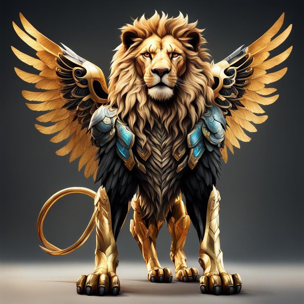 Winged Lion with Sports Car in Art Deco Style