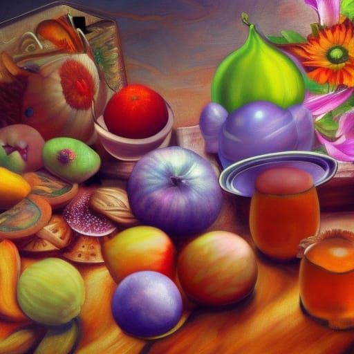 Pastel Still Life with Pizza and Sweets