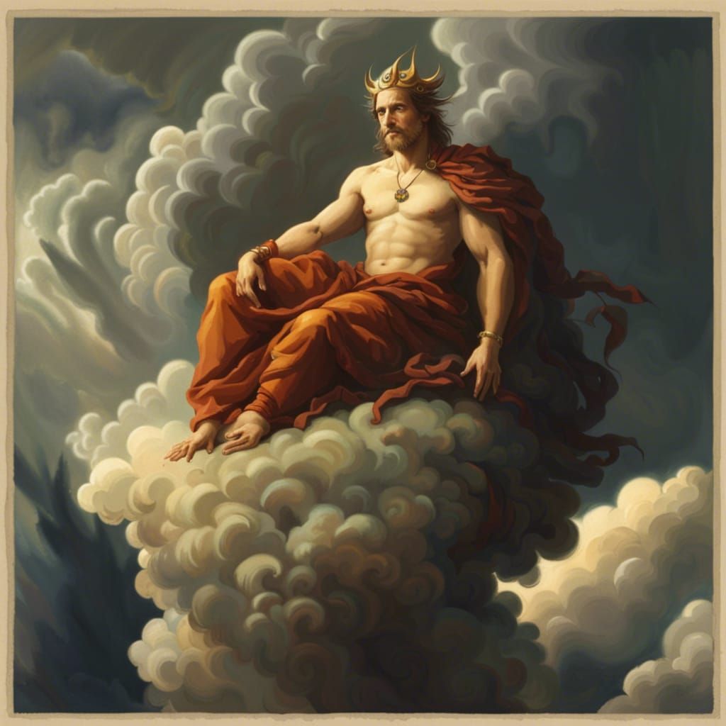 God on Cloud Throne in Hyperrealistic Style