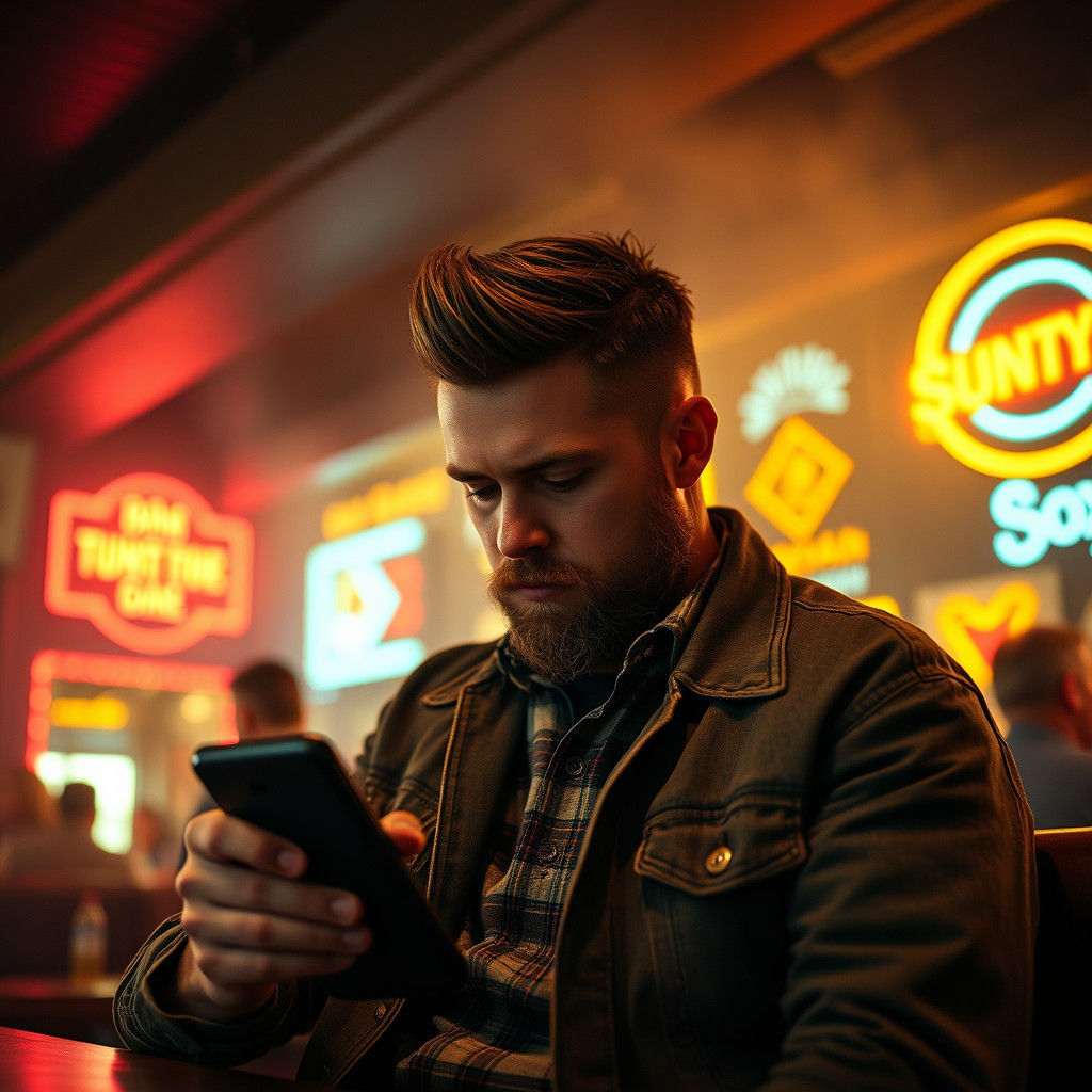 Man at Dive Bar Lit in Cinematic Style