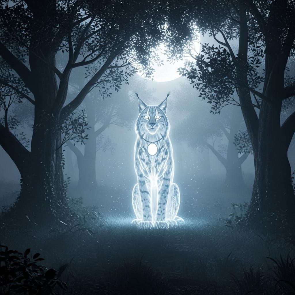 Majestic Lynx With Silver Patronus in Misty Moonlit Forest