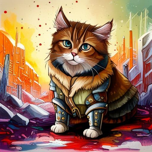 Viking Cat Warrior in Graffiti Art Style