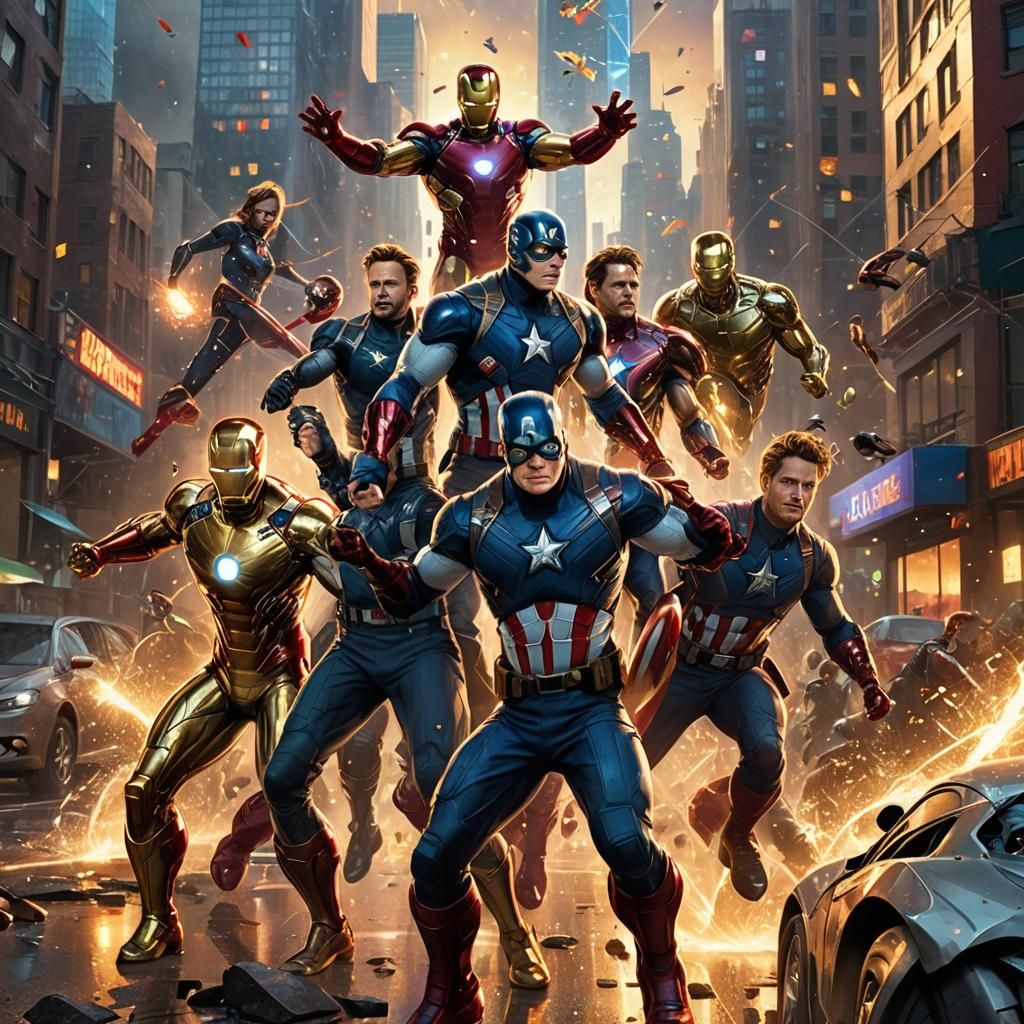 Avengers Superhero Splash Art in Hyper-Realistic Style