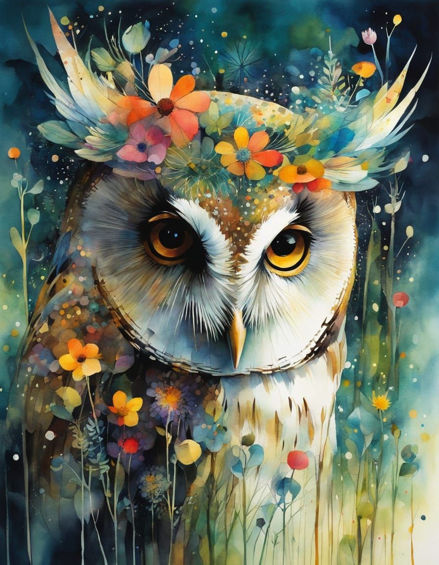 Mystical Barn Owl in Dreamlike Forest Landscape
