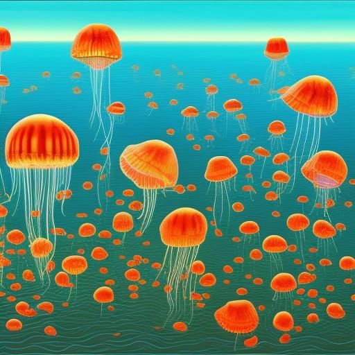 Jellyfish Meadow by Fang Lijun, jellyfish Landscape by Jellyfish Meadow By Benjamin Zhang Character design By Aaron Cobe...