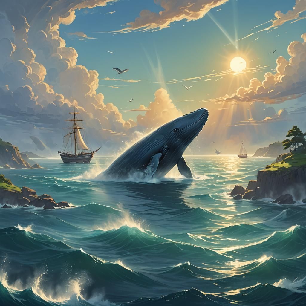 Epic Whale Island in Heroic Fantasy Style
