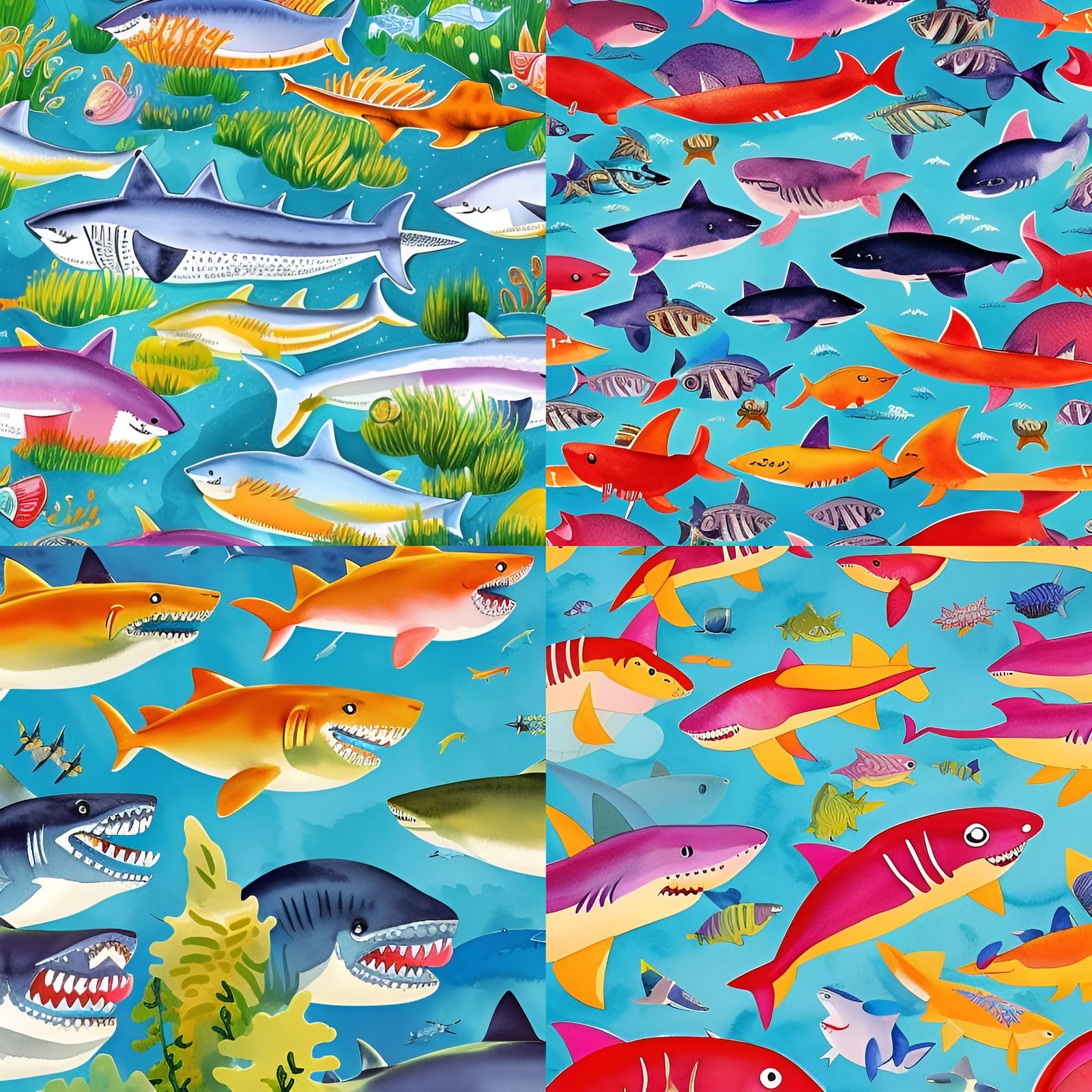 Happy Little Sharks: Whimsical Storybook Watercolor Illustra...