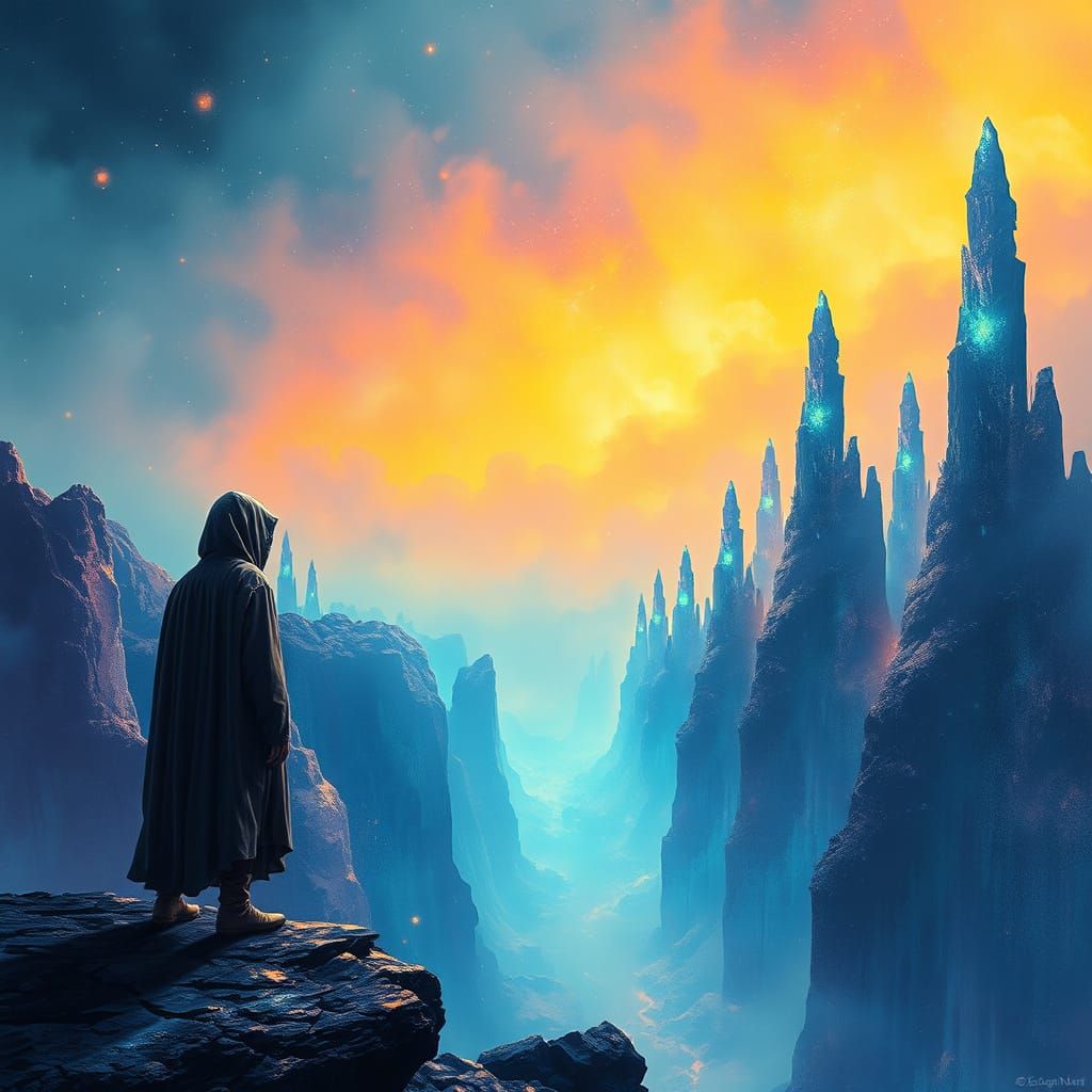 Ethereal Figure Gazing into Infinite Abyss