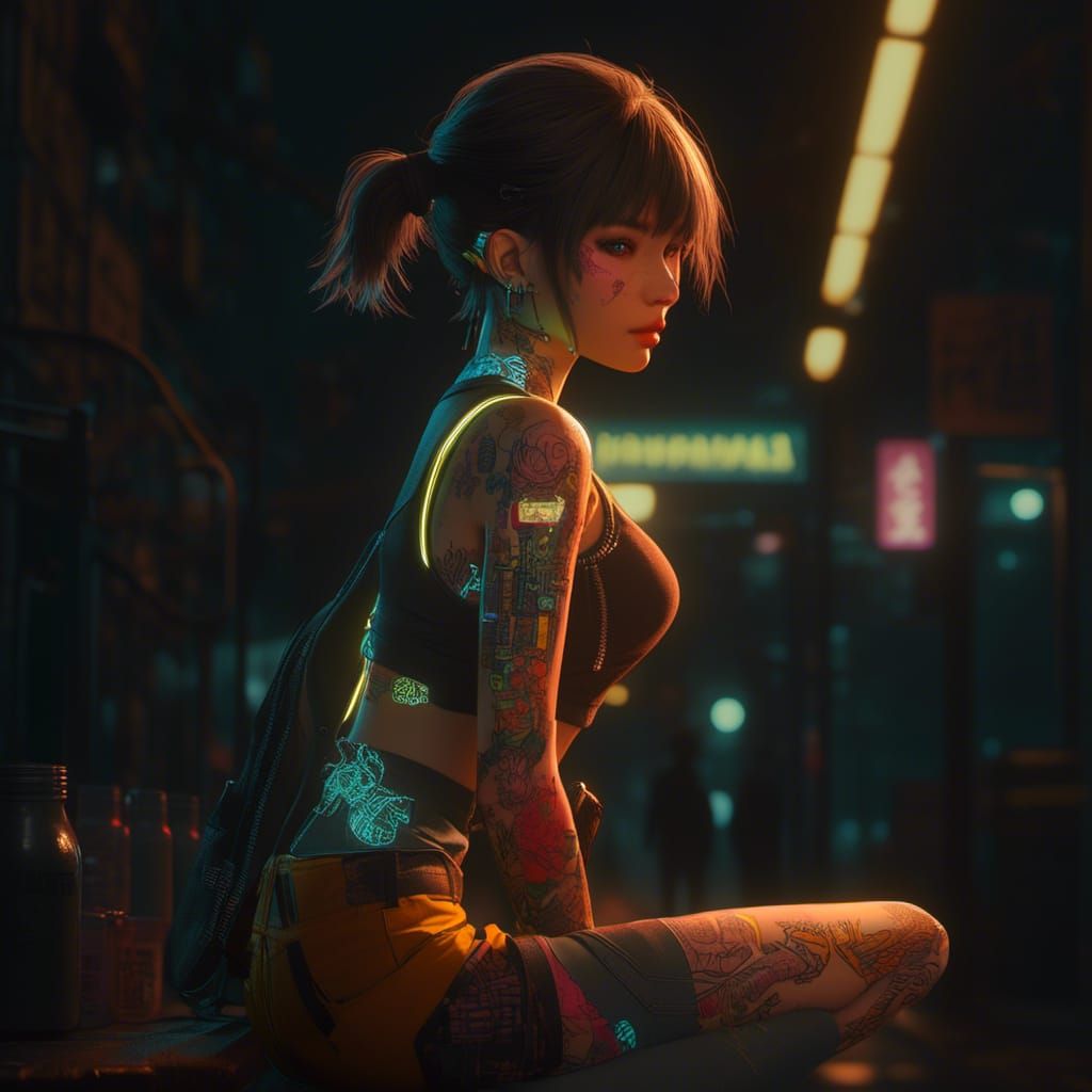 Cyberpunk 2099: Neon Cityscape in Japanese Manga Style