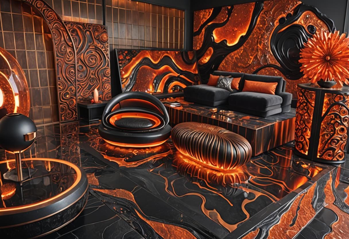 Bioluminescent Lava Art Nouveau Living Room