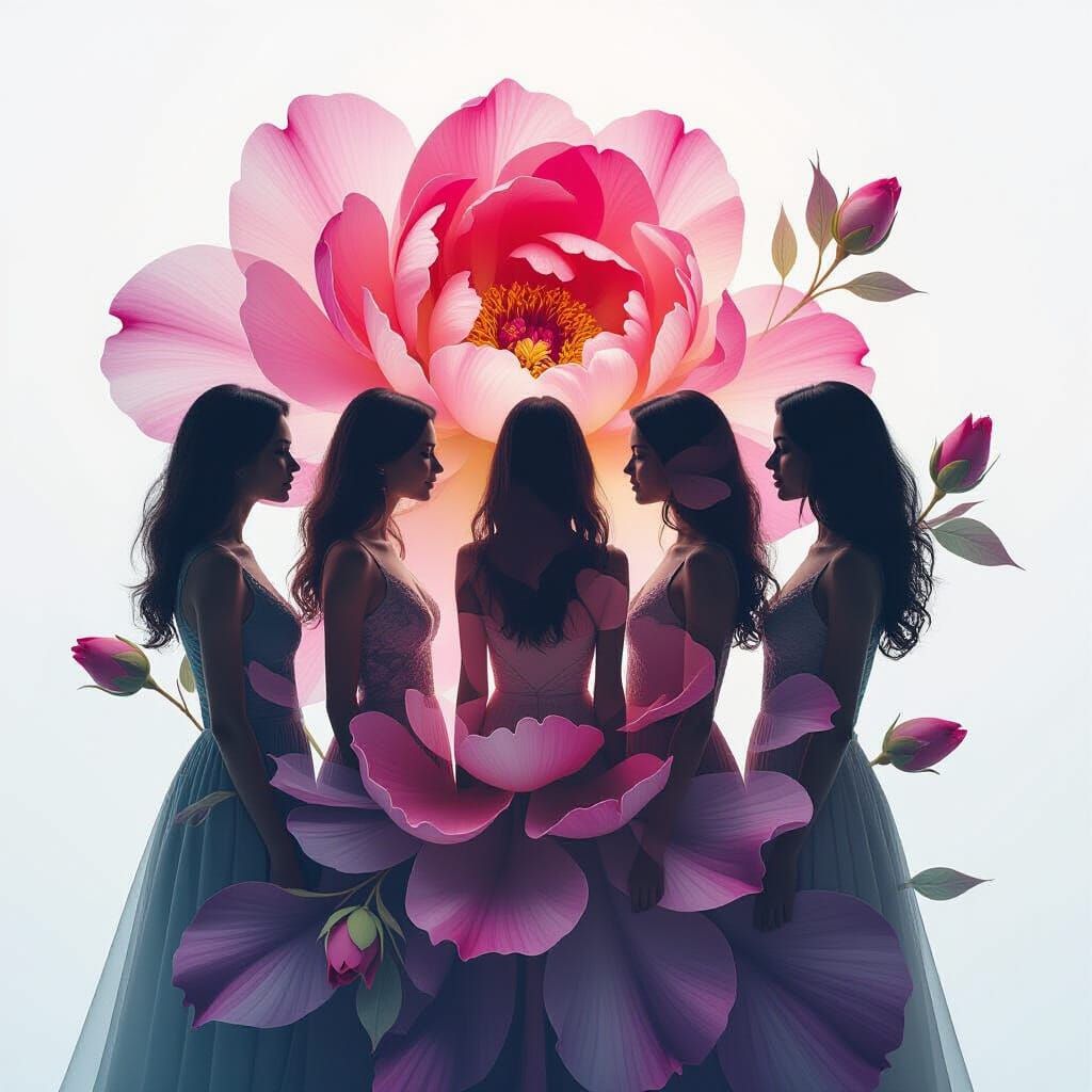 Surreal Friendship Silhouette with Peony Petals