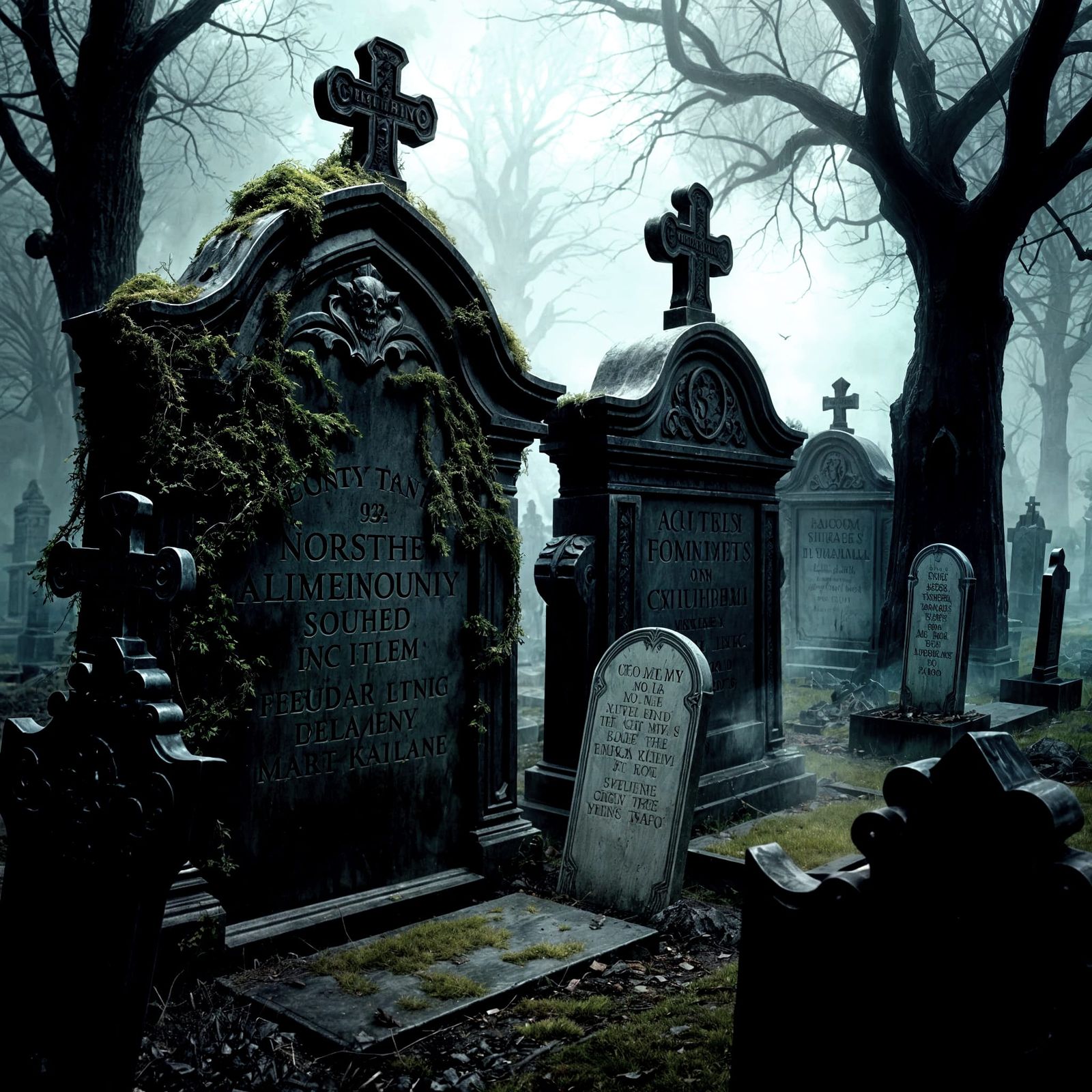 Sinister Tombstones in Dark Fantasy Style