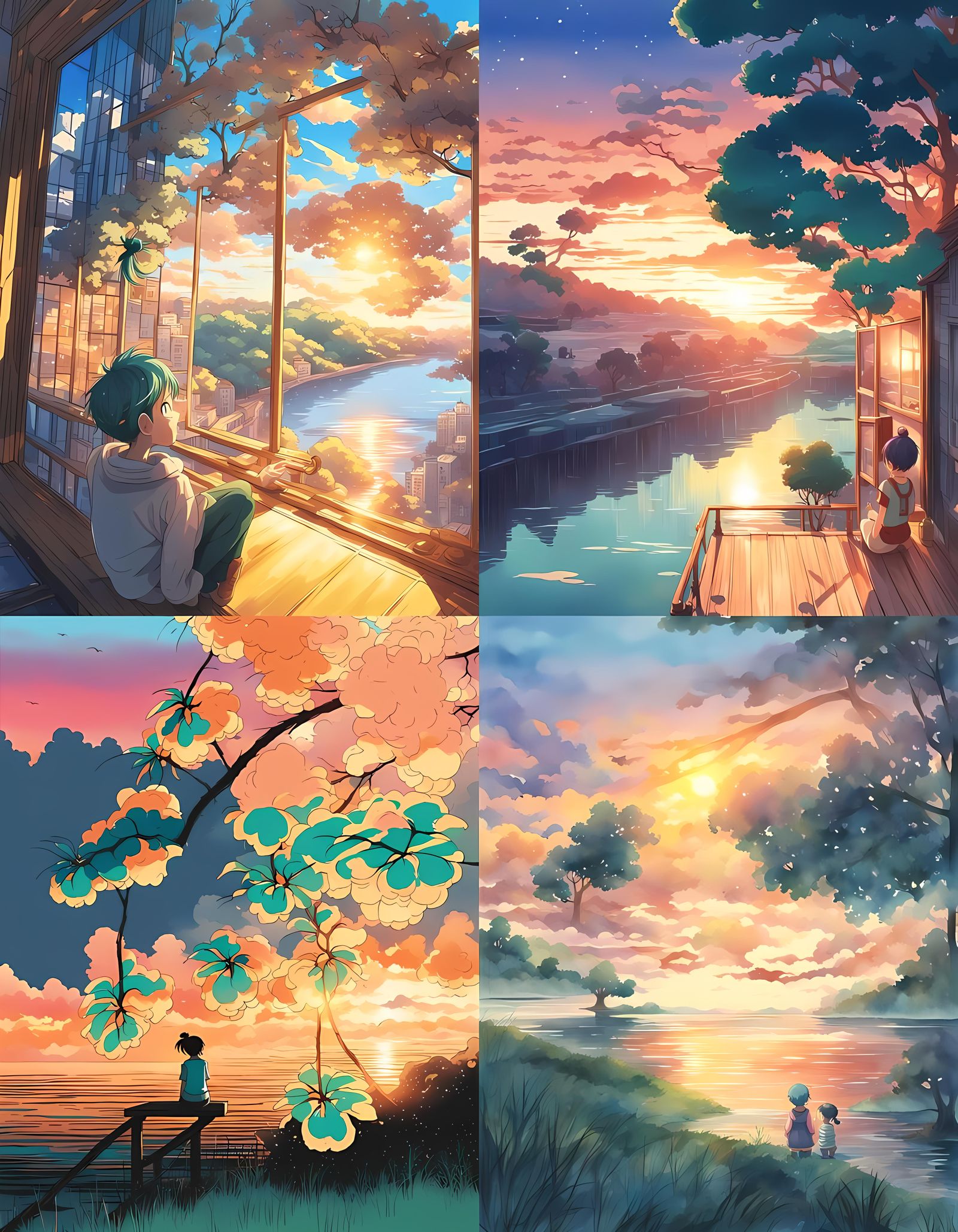 Bulma Watches Sunset: Anime Style River Reflection
