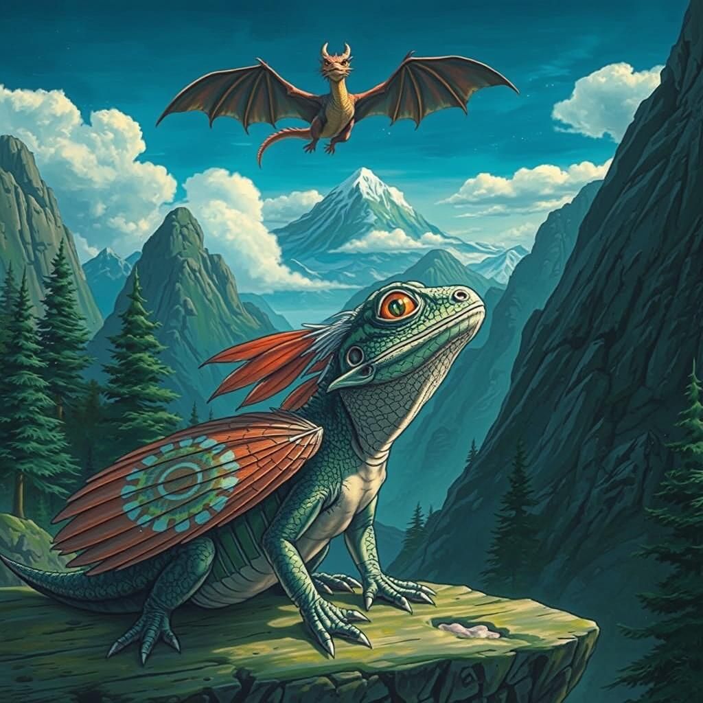Winged Lizard Dreams of Dragons: Ghibli-Inspired Art