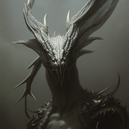 Silver Dragon Portrait in Horror Style