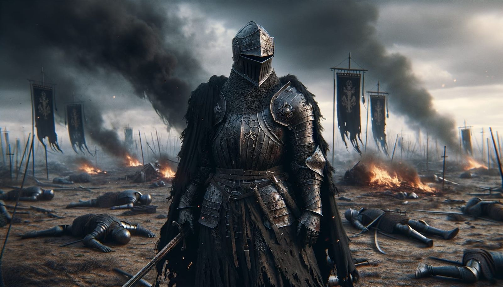 Lone Knight on Barren Battlefield in Hyperrealism